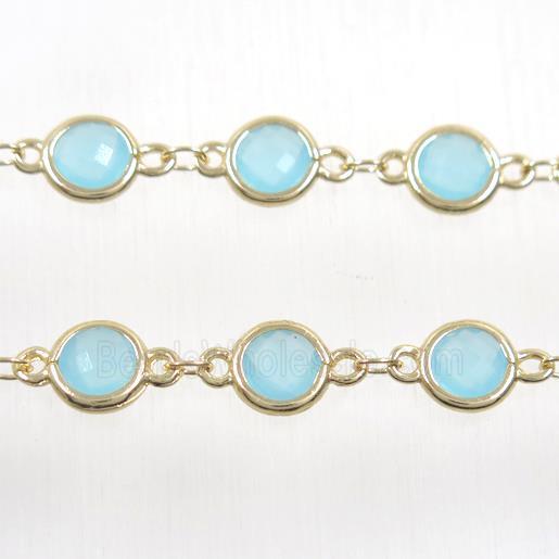 copper chain with aqua Chinese crystal glass, gold plated