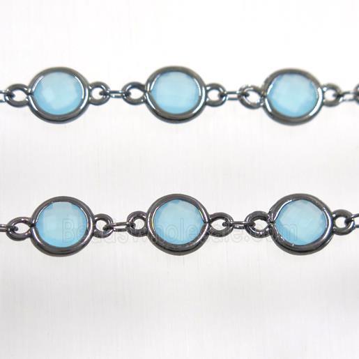 copper chain with aqua Chinese crystal glass, black plated