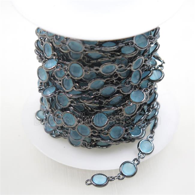 copper chain with aqua Chinese crystal glass, black plated