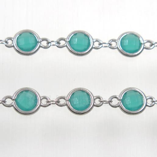 copper chain with green Chinese crystal glass, platinum plated