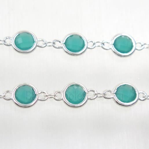 copper chain with green Chinese crystal glass, silver plated
