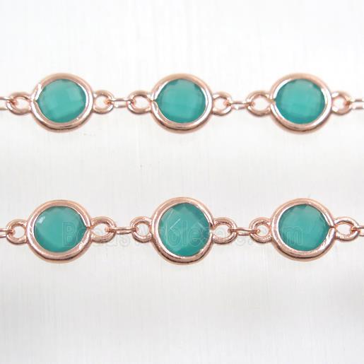 copper chain with green Chinese crystal glass, rose gold