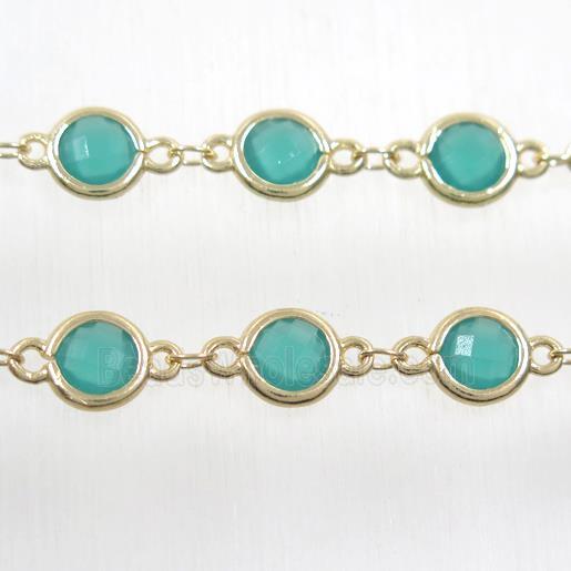 copper chain with green Chinese crystal glass, gold plated