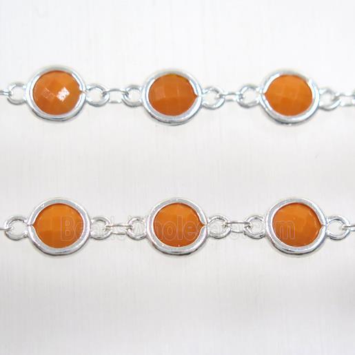 copper chain with orange Chinese crystal glass, silver plated