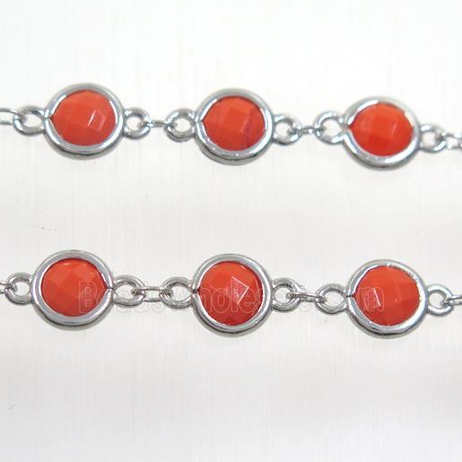 copper chain with red Chinese crystal glass, platinum plated