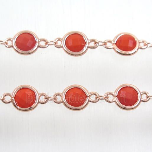 copper chain with red Chinese crystal glass, rose gold