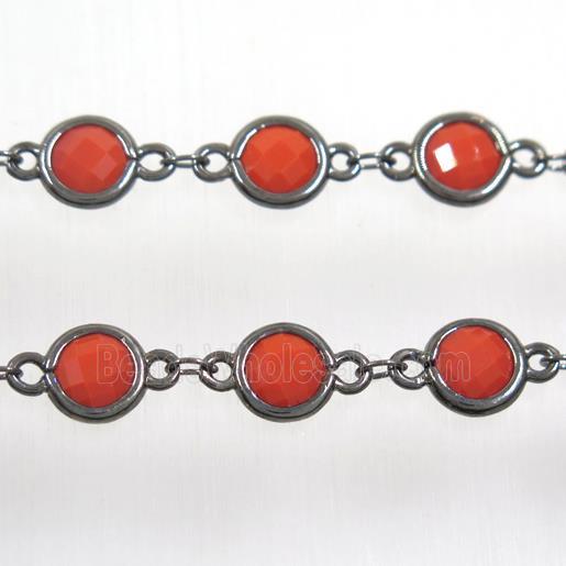 copper chain with red Chinese crystal glass, black plated