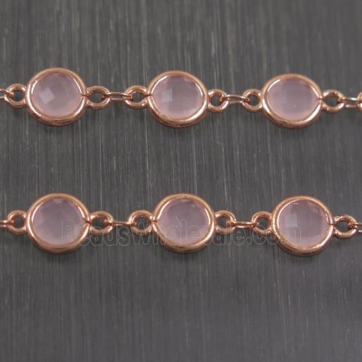 copper chain with pink Chinese crystal glass, rose gold