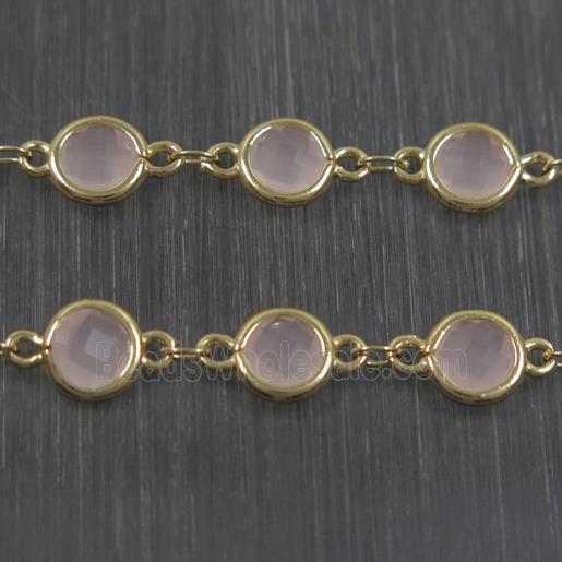 copper chain with pink Chinese crystal glass, gold plated