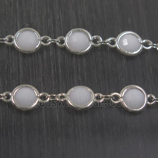copper chain with white Chinese crystal glass, silver plated
