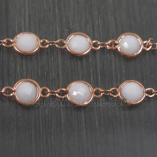 copper chain with white Chinese crystal glass, rose gold