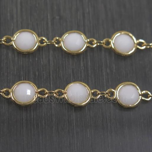 copper chain with white Chinese crystal glass, gold plated