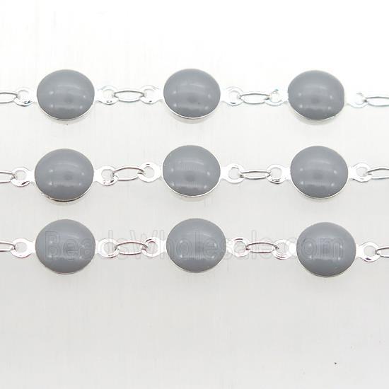 gray Porcelain Glass Chain, silver plated
