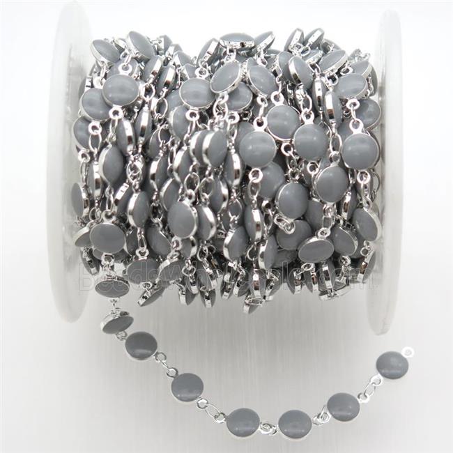gray Porcelain Glass Chain, silver plated