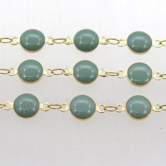 green Porcelain Glass Chain, gold plated