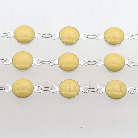 yellow Porcelain Glass Chain, silver plated