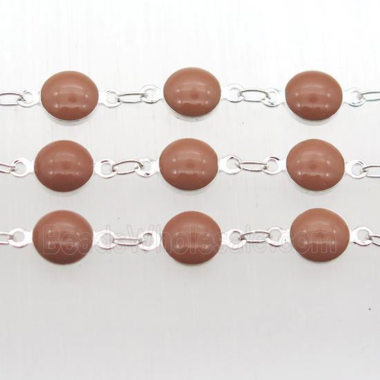Chocolate Porcelain Glass Chain, silver plated