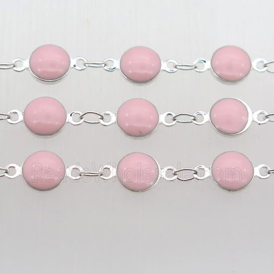 pink Porcelain Glass Chain, silver plated