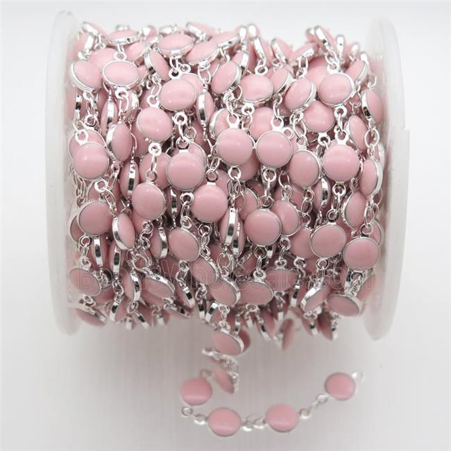 pink Porcelain Glass Chain, silver plated