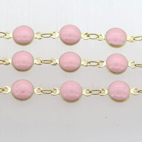 pink Porcelain Glass Chain, gold plated