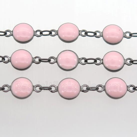 pink Porcelain Glass Chain, black plated