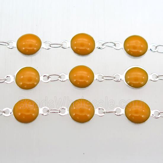 orange Porcelain Glass Chain, silver plated