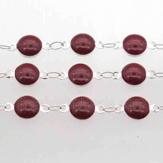 darkred Porcelain Glass Chain, silver plated