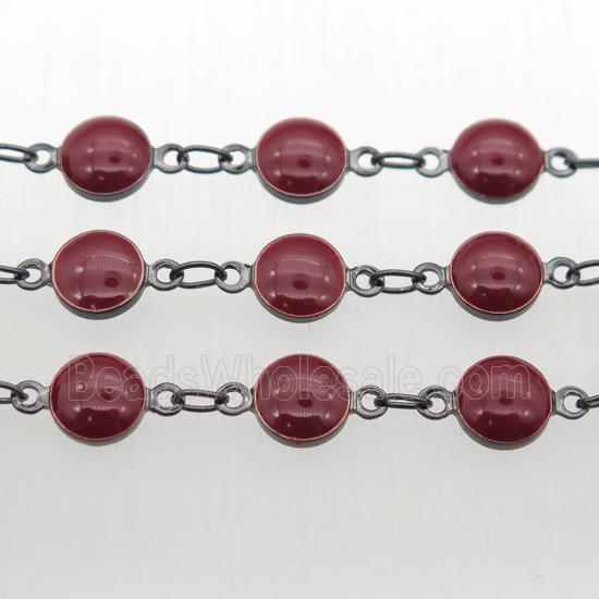 darkred Porcelain Glass Chain, black plated