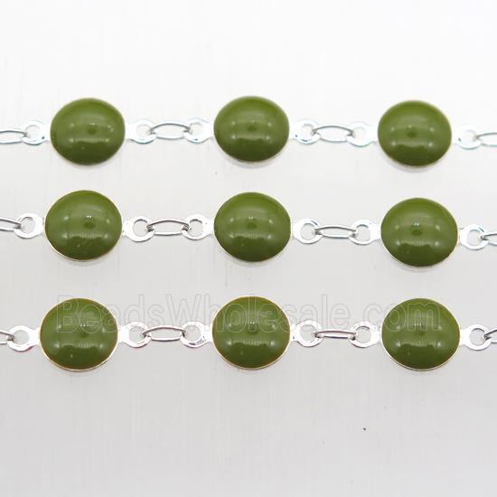 olive Porcelain Glass Chain, silver plated