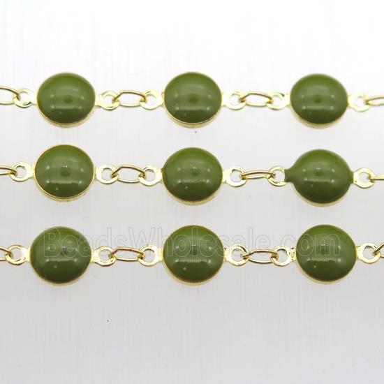 olive Porcelain Glass Chain, gold plated