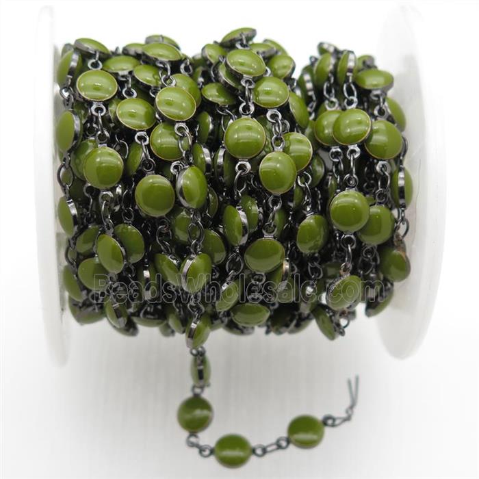 olive Porcelain Glass Chain, black plated