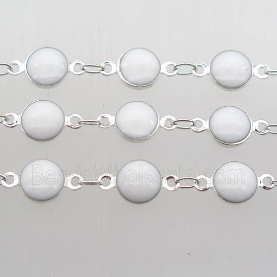 white Porcelain Glass Chain, silver plated