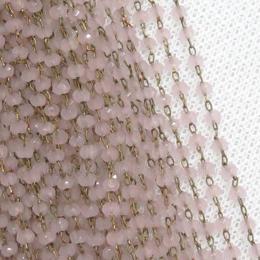 raw brass chain with pink crystal glass