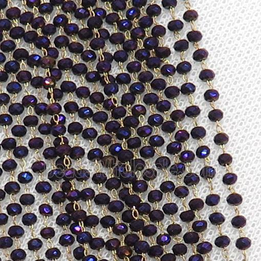 raw brass chain with purple electroplated crystal glass