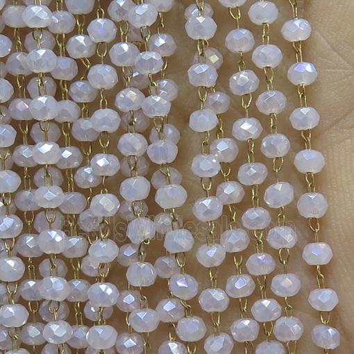 raw brass chain with crystal glass, white AB-color