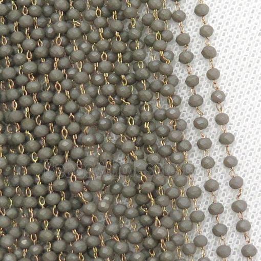 raw brass chain with gray matte crystal glass