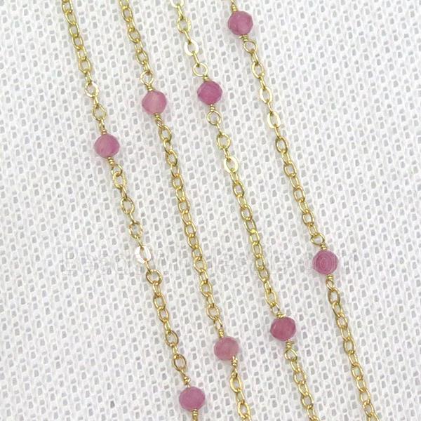 copper chain with pink Tourmaline, gold plated