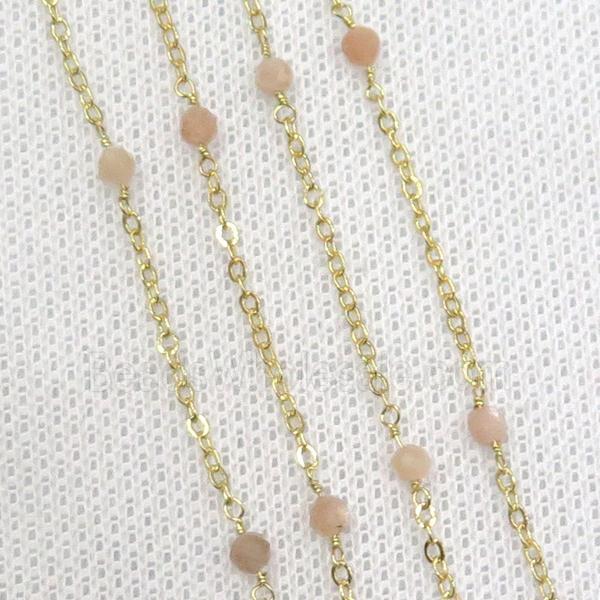 copper chain with peach moonstone, gold plated