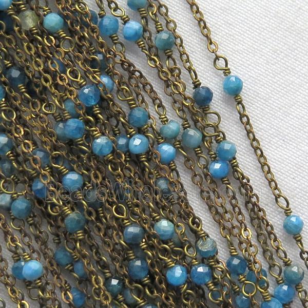 raw brass chain with blue Apatite