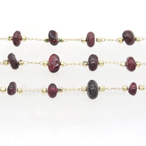 darkred Garnet chip chain, gold plated