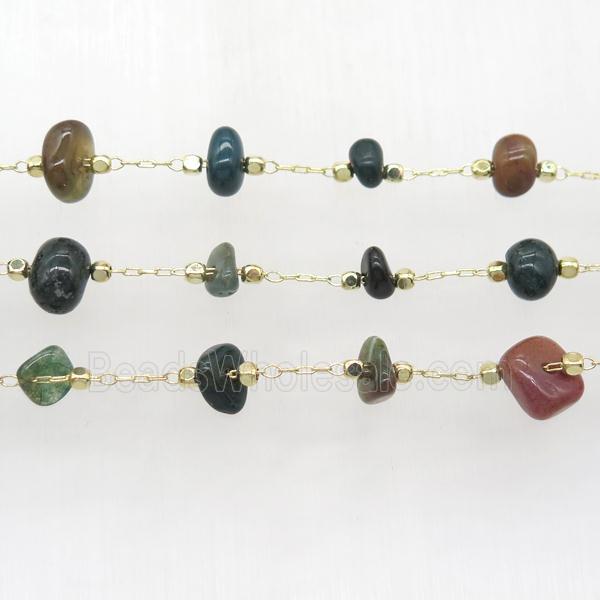 Fancy Agate chip chain, gold plated