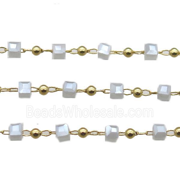 copper chain with crystal glass cube beads, gold plated