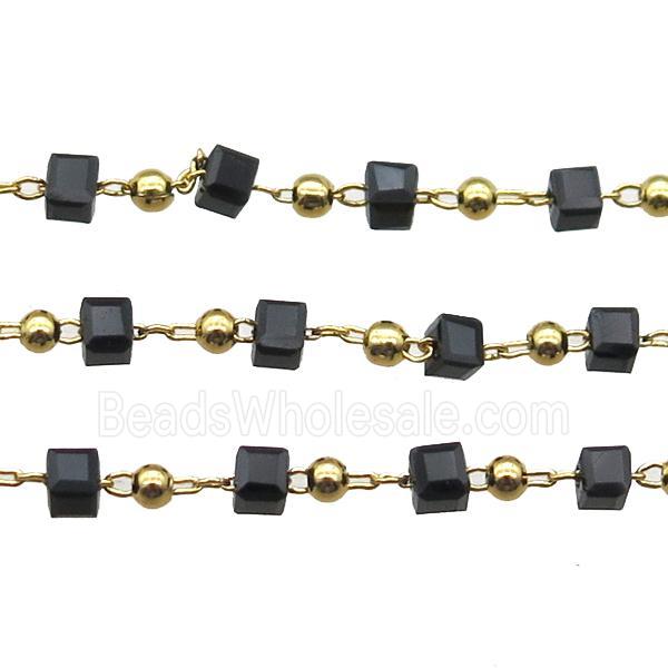 copper chain with black crystal glass cube beads, gold plated