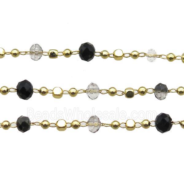 copper chain with crystal glass bead, faceted rondelle, gold plated