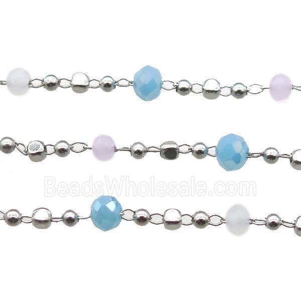 copper chain with crystal glass bead, faceted rondelle, platinum