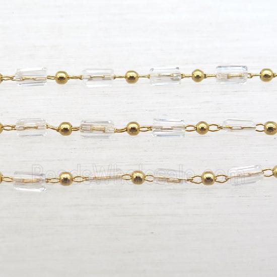 copper chain with crystal glass beads, tube, gold plated