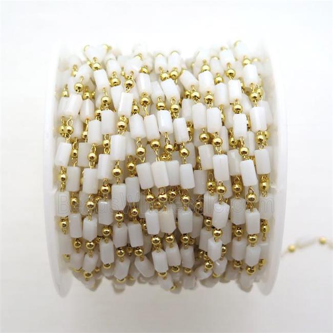 copper chain with crystal glass bead, tube, gold plated