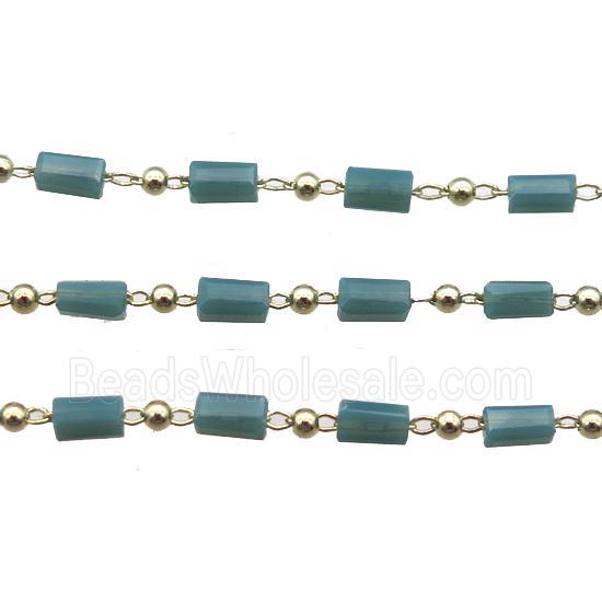 copper chain with crystal glass bead, tube, gold plated