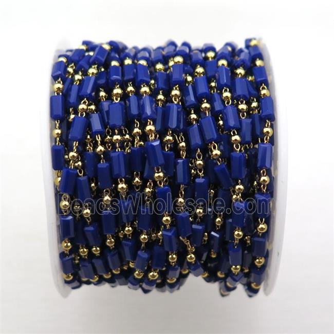 copper chain with crystal glass bead, tube, gold plated