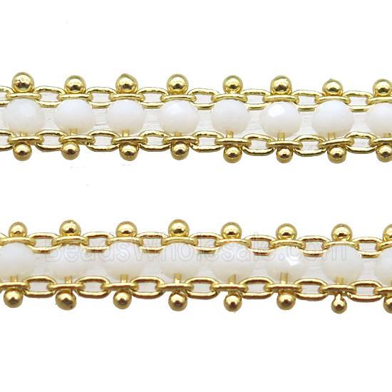 copper chain with crystal glass bead, tube, gold plated